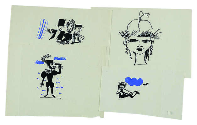 Красный Юрий Михайлович. Лот из девятнадцати вариантов иллюстраций к книге К. Бектенова «Смех моего друга Райкана» (М.: Сов. Писатель, 1969) 